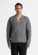 Dani - Unisex Asymmetric Brushed Wool Knit Cardigan - Grey