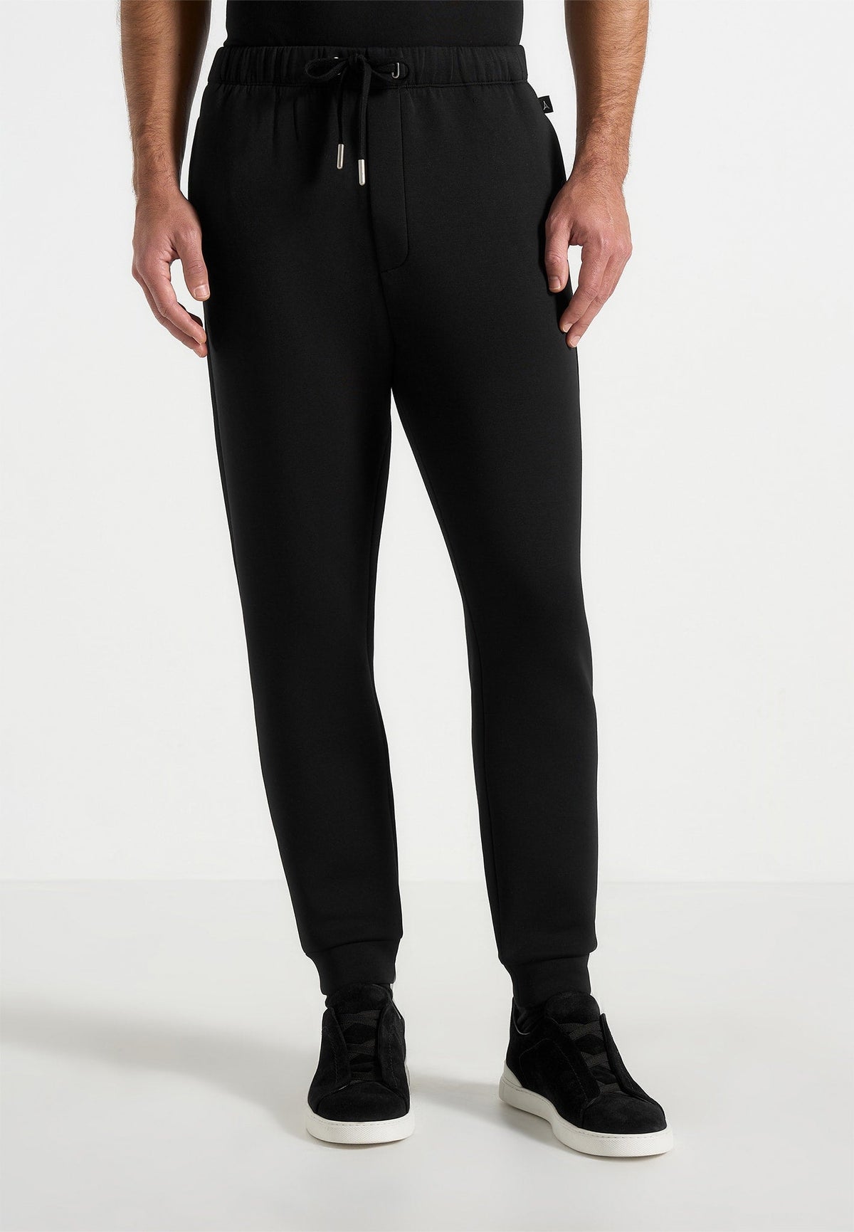 JS008 - Neoprene Minimal Tapered Fit Cuffed Sweatpants - Black