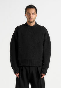 KW001 - Brushed Wool Knit Sweater - Black