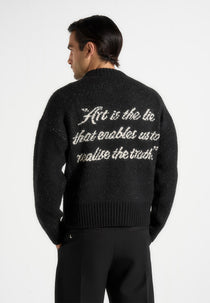 Kamil - Art Slogan Brushed Wool Knit Sweater - Black