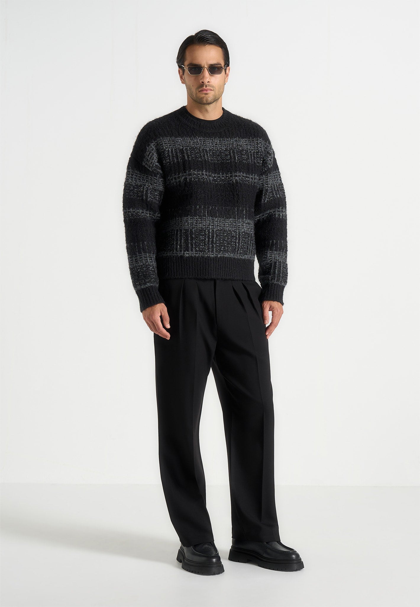 Ayden - Check Wool Knit Jumper - Black/Grey 