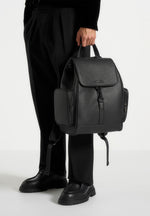 Maloe - Pebbled Leather Eiffel Clasp Backpack - Black
