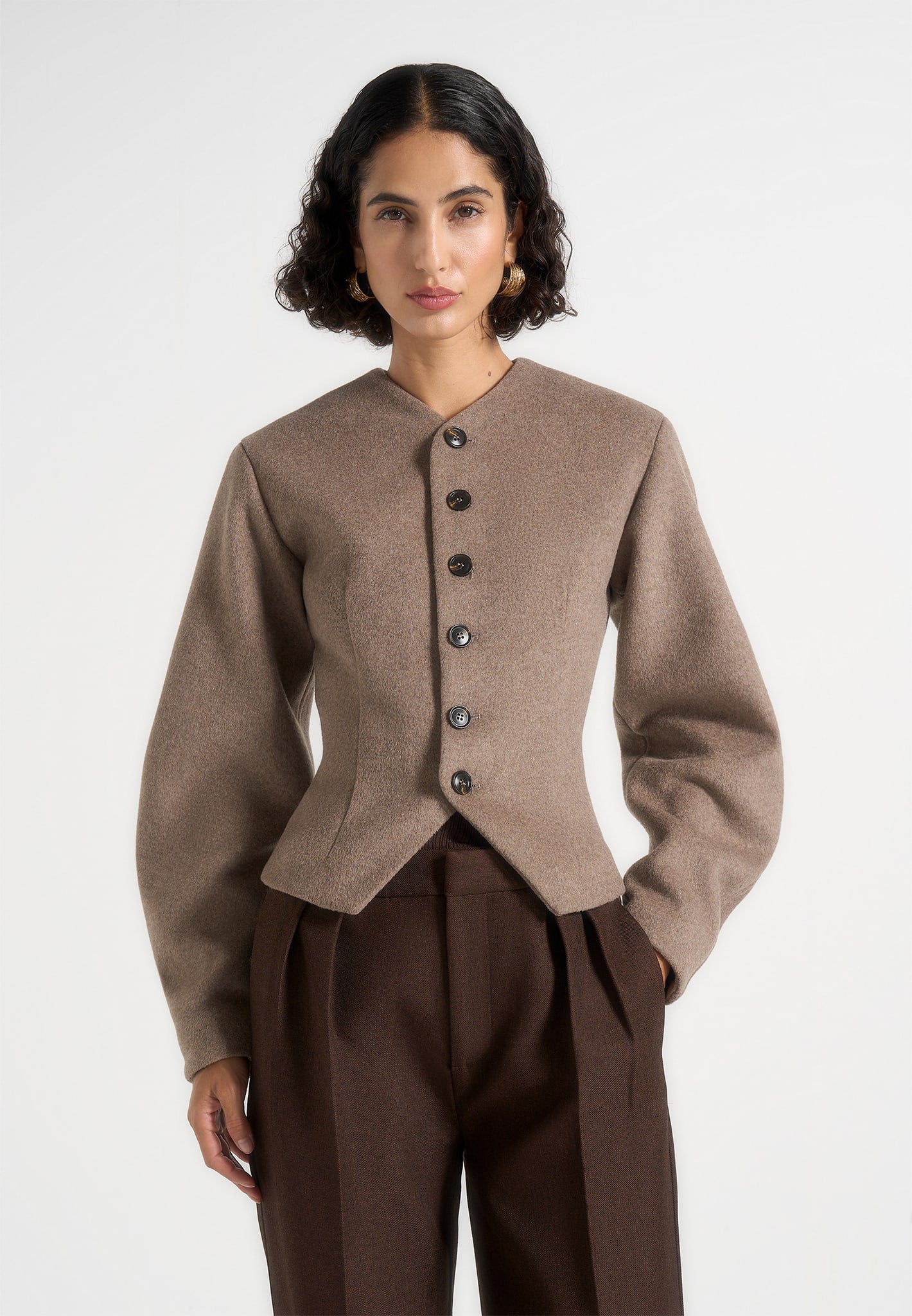 Aya - Wool Hourglass Jacket - Taupe 