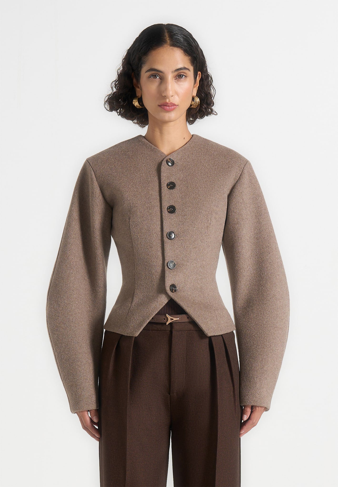 Aya - Wool Hourglass Jacket - Taupe