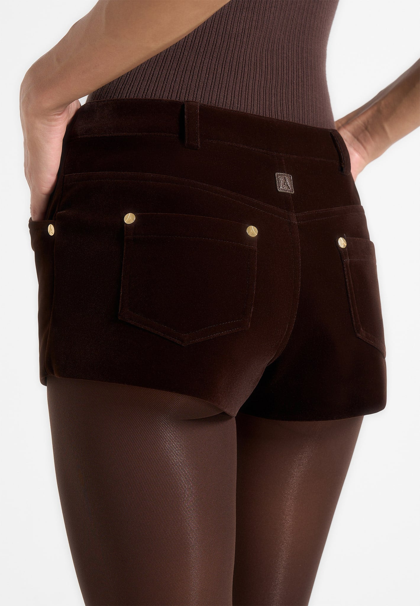Samia - Velvet Patent Mini Shorts - Brown