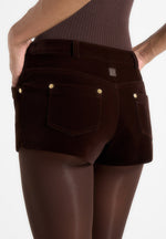 Samia - Velvet Patent Mini Shorts - Brown