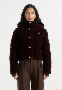 Maeva - Velvet Cropped Puffer Jacket - Brown