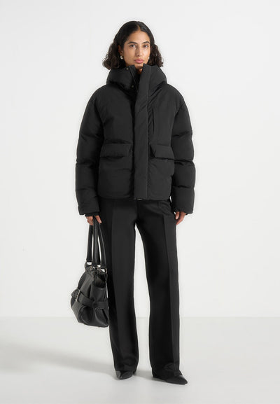 Casey - Unisex Minimal Raglan Puffer Jacket - Black