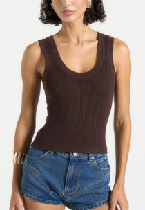 Liane - Scoop Neck Ribbed Vest - Brown