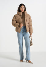 Casey - Unisex Minimal Raglan Puffer Jacket - Taupe