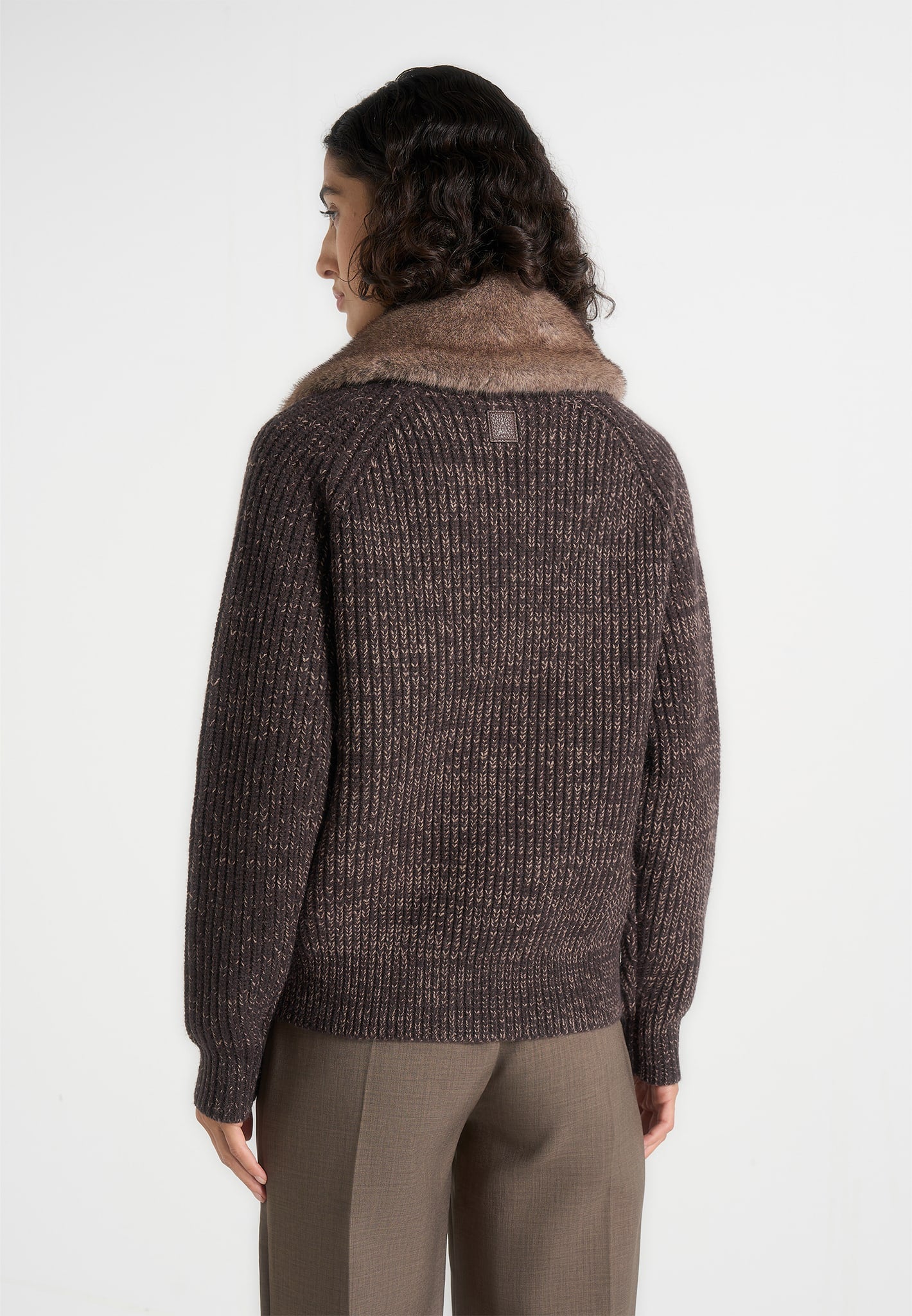 ariel-unisex-plush-collar-speckled-knit-jacket-brown