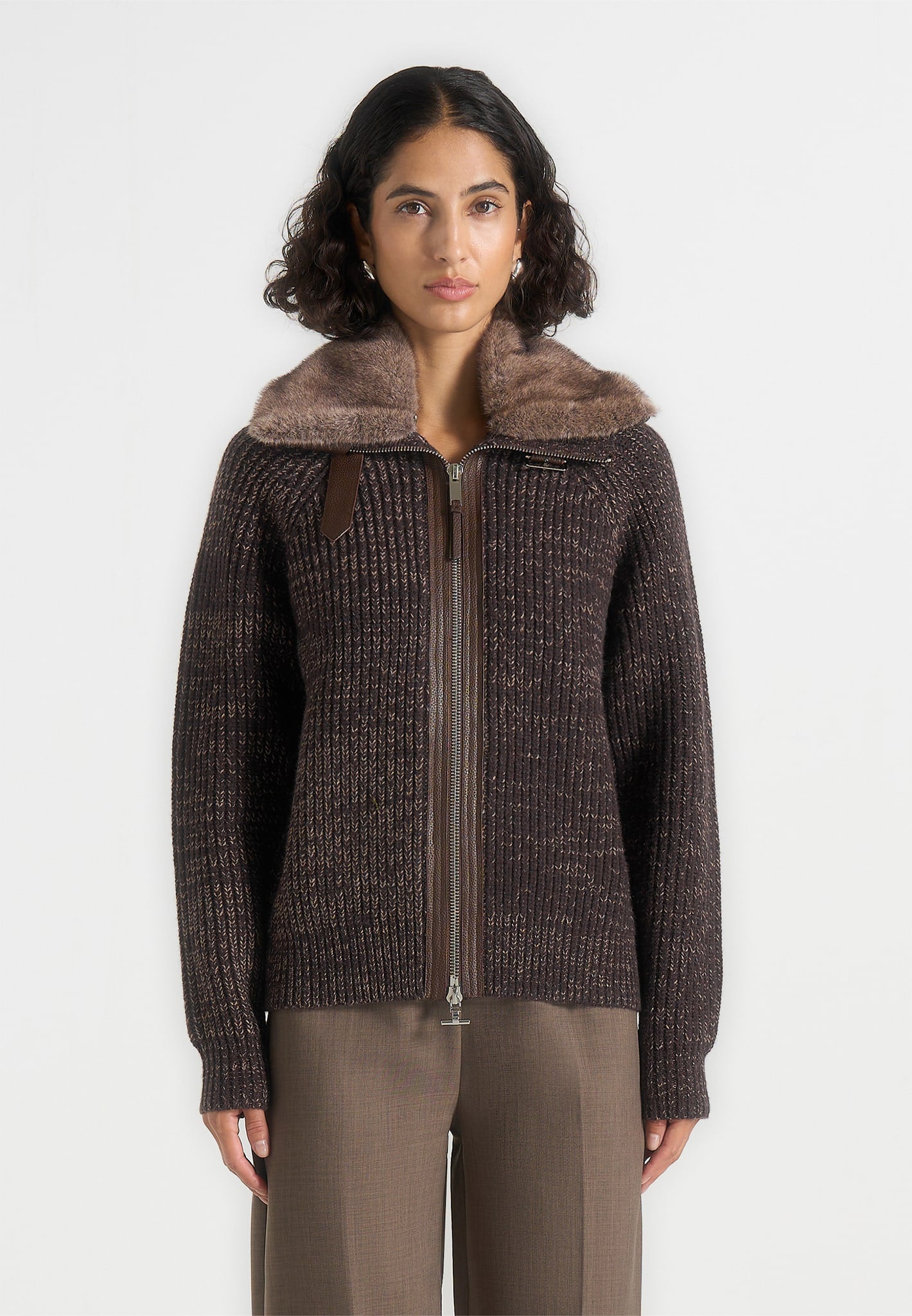 ariel-unisex-plush-collar-speckled-knit-jacket-brown