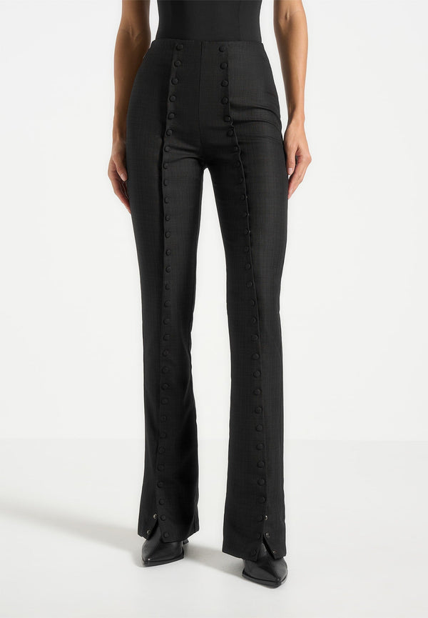 Therese - Tailored Button Detail Trousers - Black