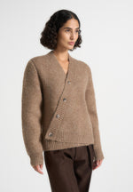 Dani - Unisex Asymmetric Brushed Wool Knit Cardigan - Taupe
