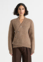 Dani - Unisex Asymmetric Brushed Wool Knit Cardigan - Taupe
