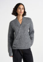 Dani - Unisex Asymmetric Brushed Wool Knit Cardigan - Grey