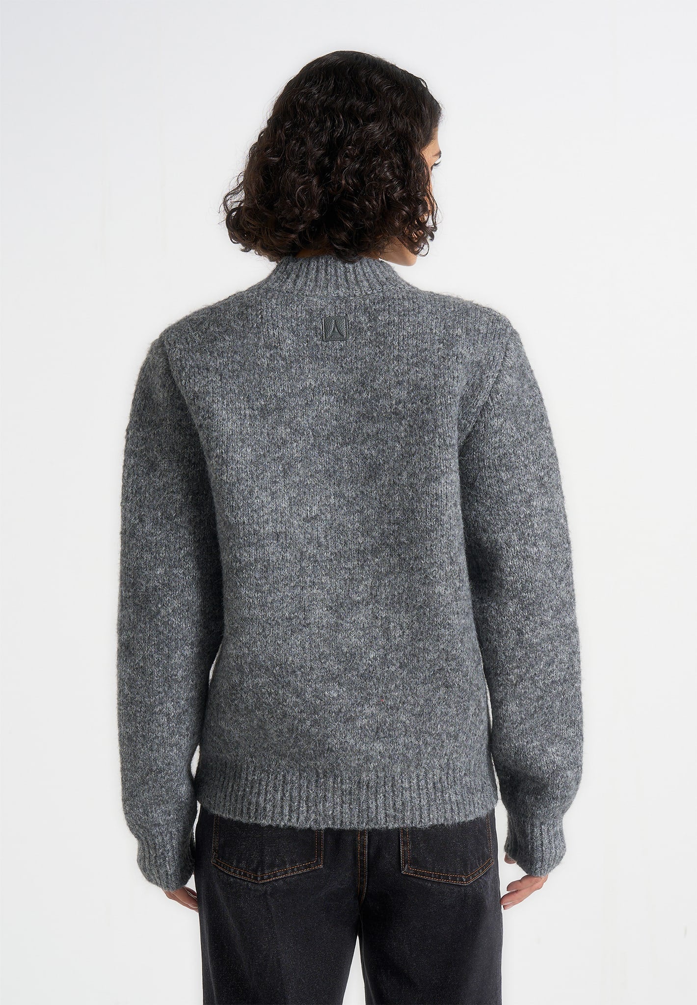 Dani - Unisex Asymmetric Brushed Wool Knit Cardigan - Grey