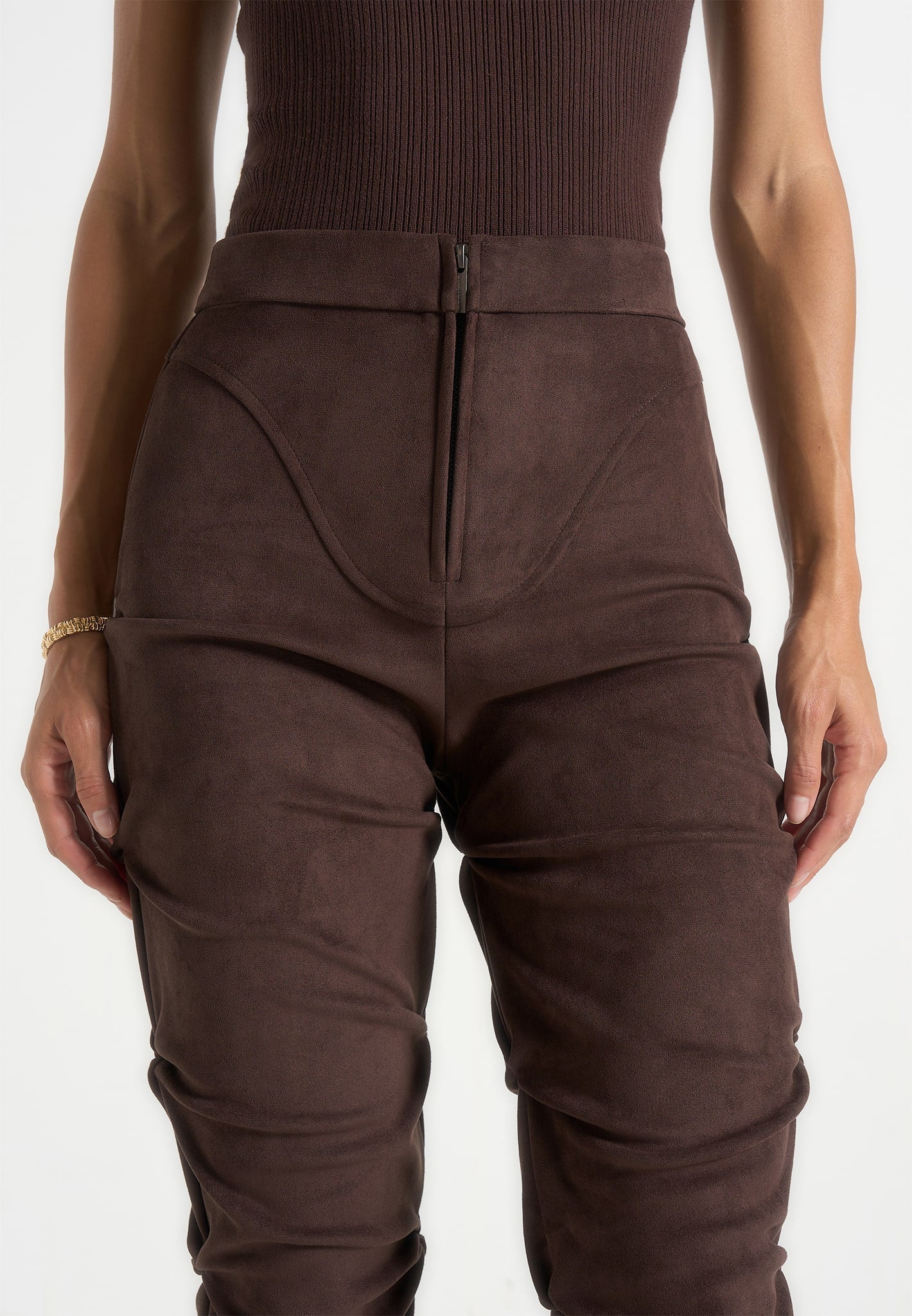 caroline-tacked-suede-flared-trousers-brown