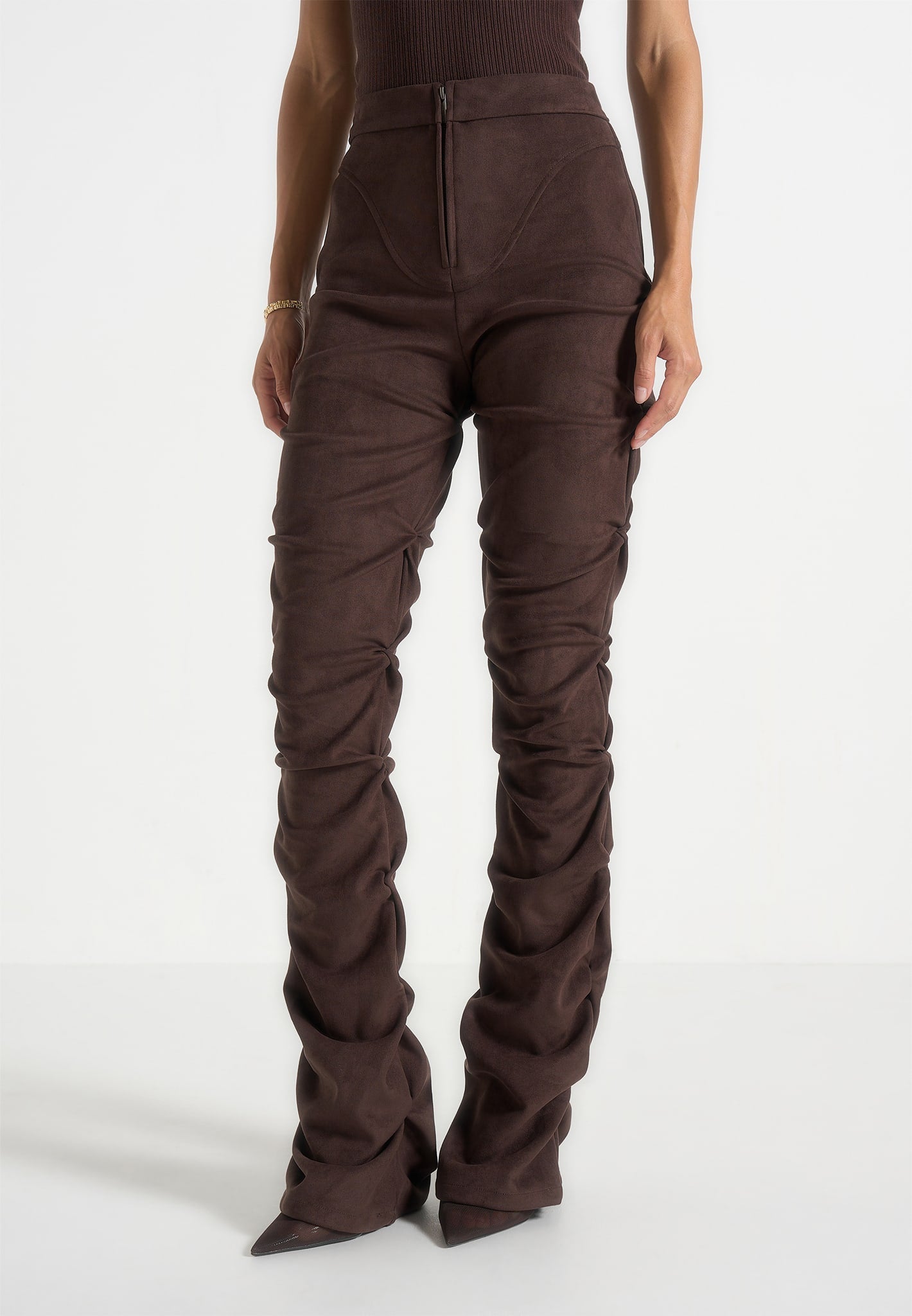 Caroline - Tacked Leather Flared Trousers - Black | Manière