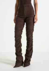 Caroline - Tacked Suede Flared Trousers - Brown