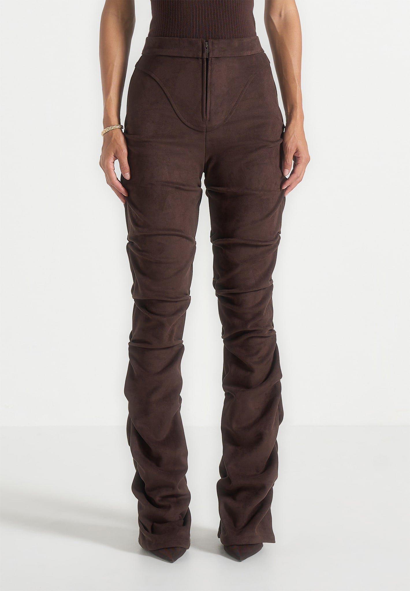 caroline-tacked-suede-flared-trousers-brown