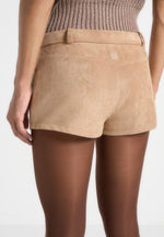 fara-suede-mini-shorts-beige