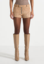 fara-suede-mini-shorts-beige