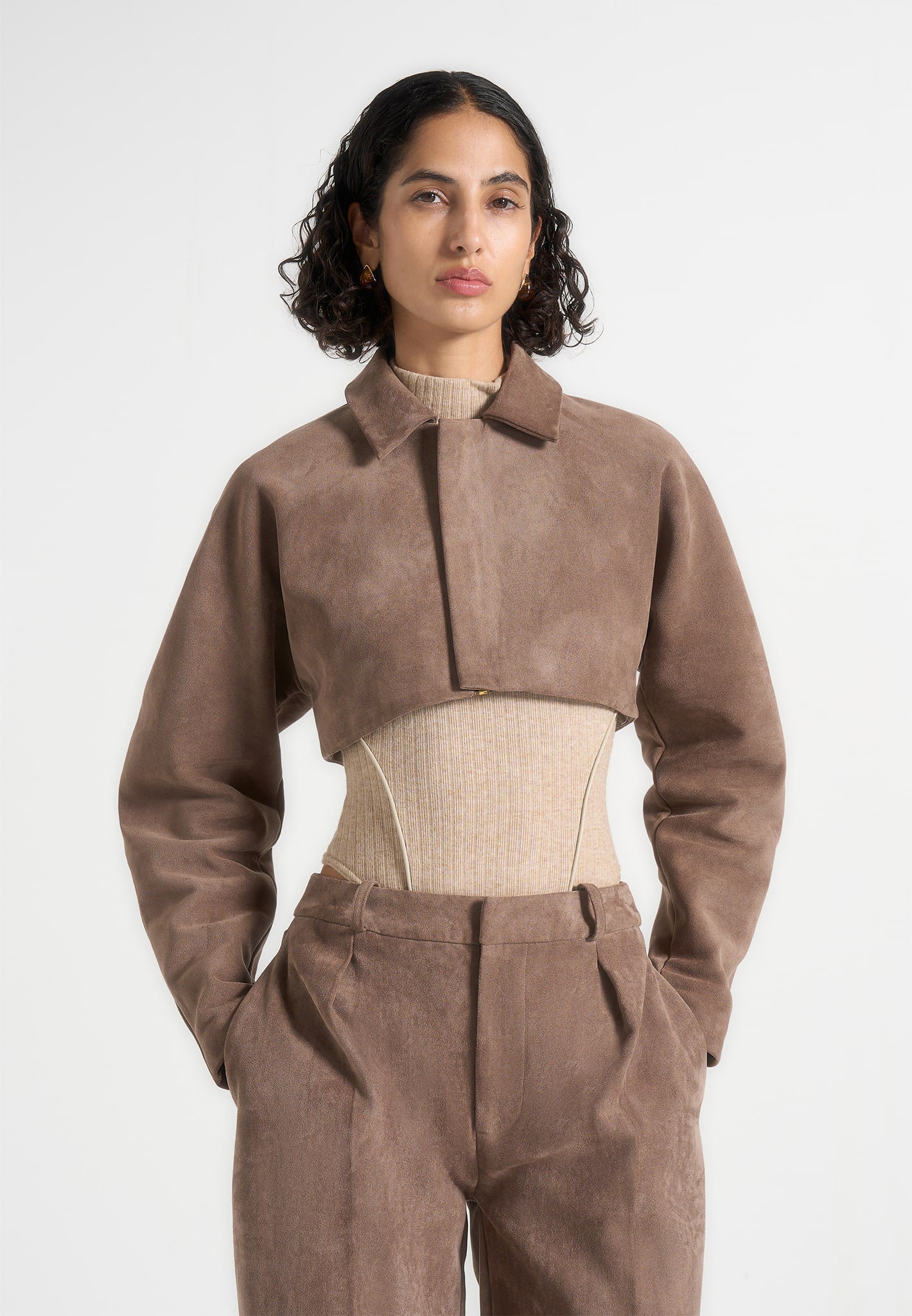 Elya - Suede Super Cropped Jacket - Taupe 