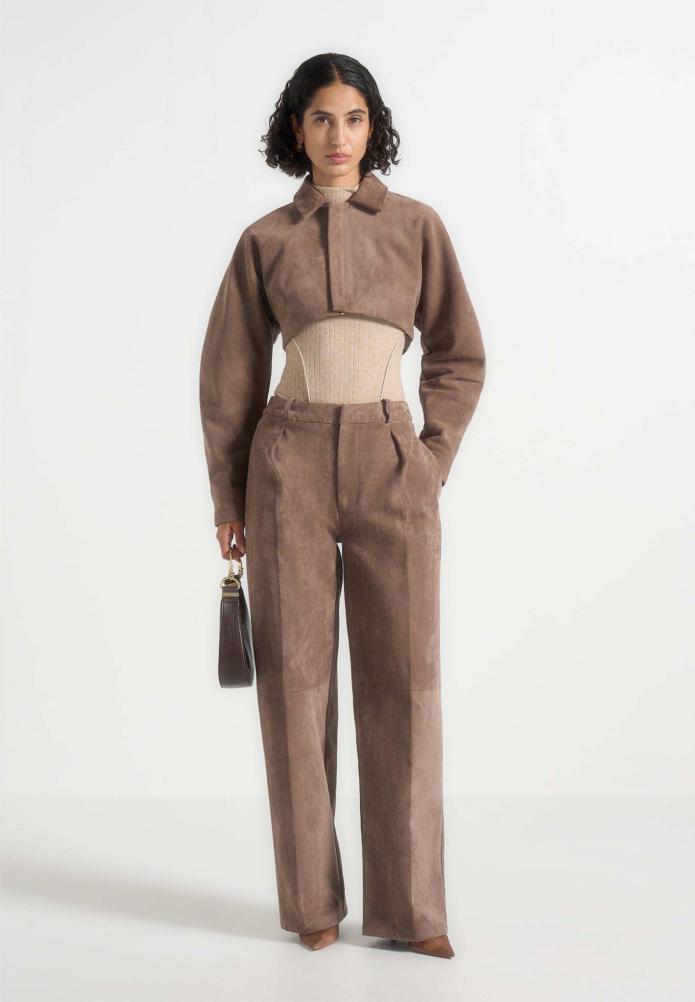 Elya - Suede Super Cropped Jacket - Taupe 