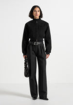 Monique - Suede Wide Shoulder Bomber Jacket - Black