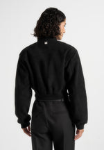 Monique - Suede Wide Shoulder Bomber Jacket - Black