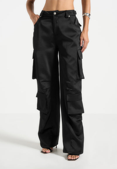 satin-high-waisted-cargo-pants-black
