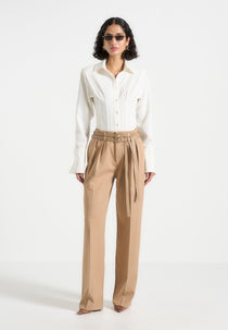 Pascale - Tailored Twin Belt Trousers - Dark Beige