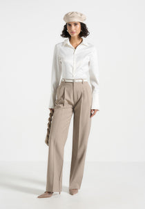 Julie - Tailored Twin Pleat Trousers - Taupe
