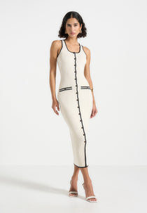 Daphne - Rib Knit Contrast Midi Dress - Cream/Black