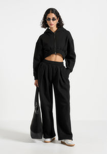Fanny - Straight Leg Box Pleat Joggers - Black