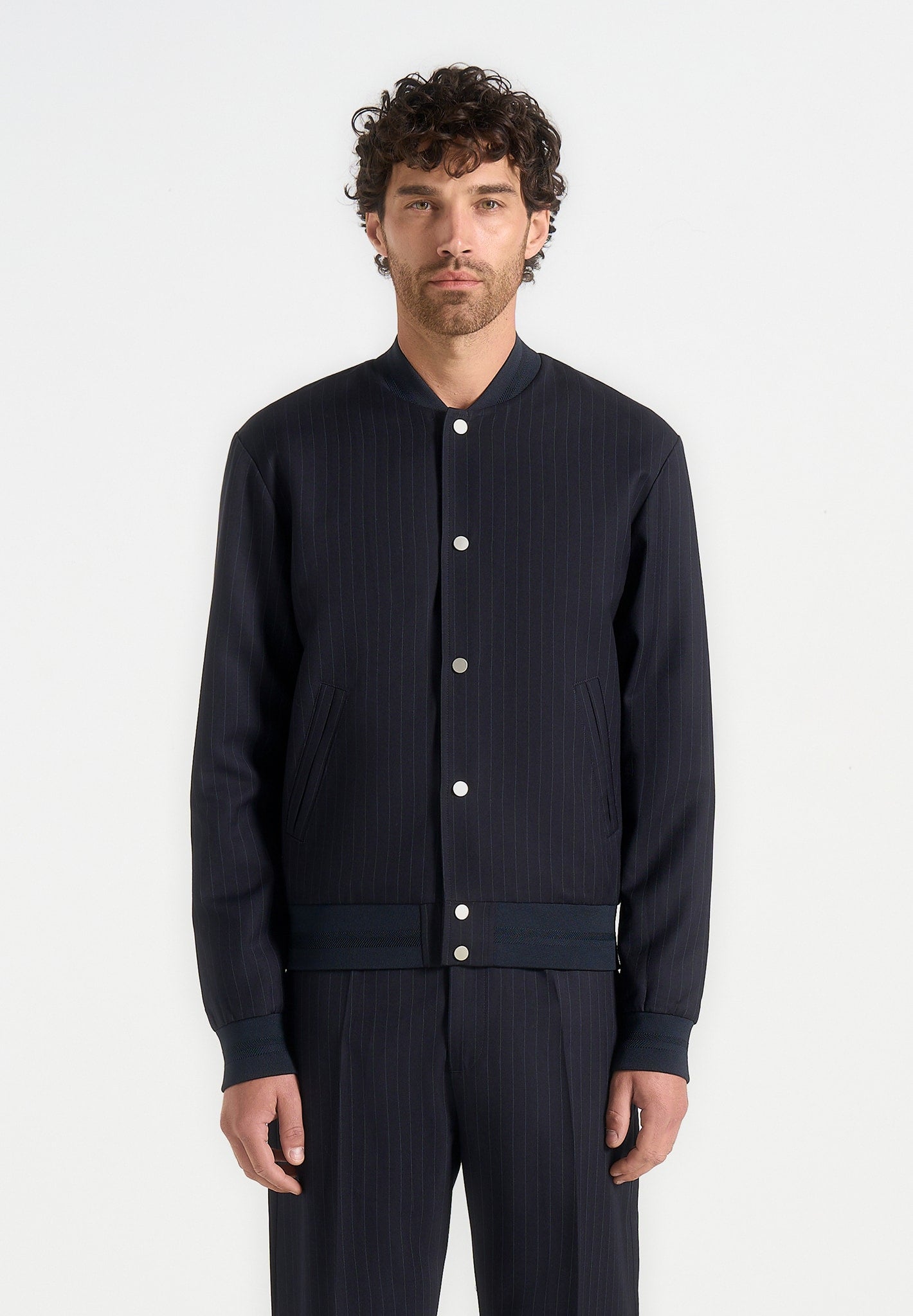 Savin - Pinstripe Bomber Jacket - Navy 