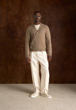 Dani - Unisex Asymmetric Brushed Wool Knit Cardigan - Taupe
