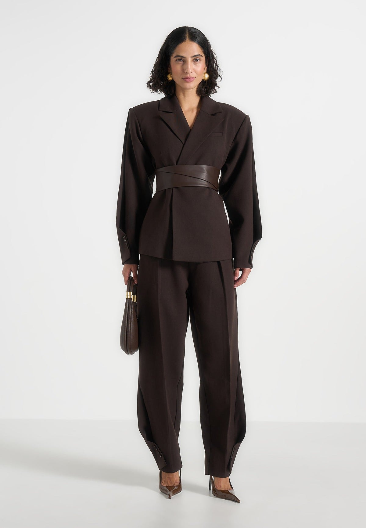 Sophie - Twist Leg Tailored Pants - Brown