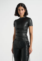 Leather Ruched T-Shirt - Black