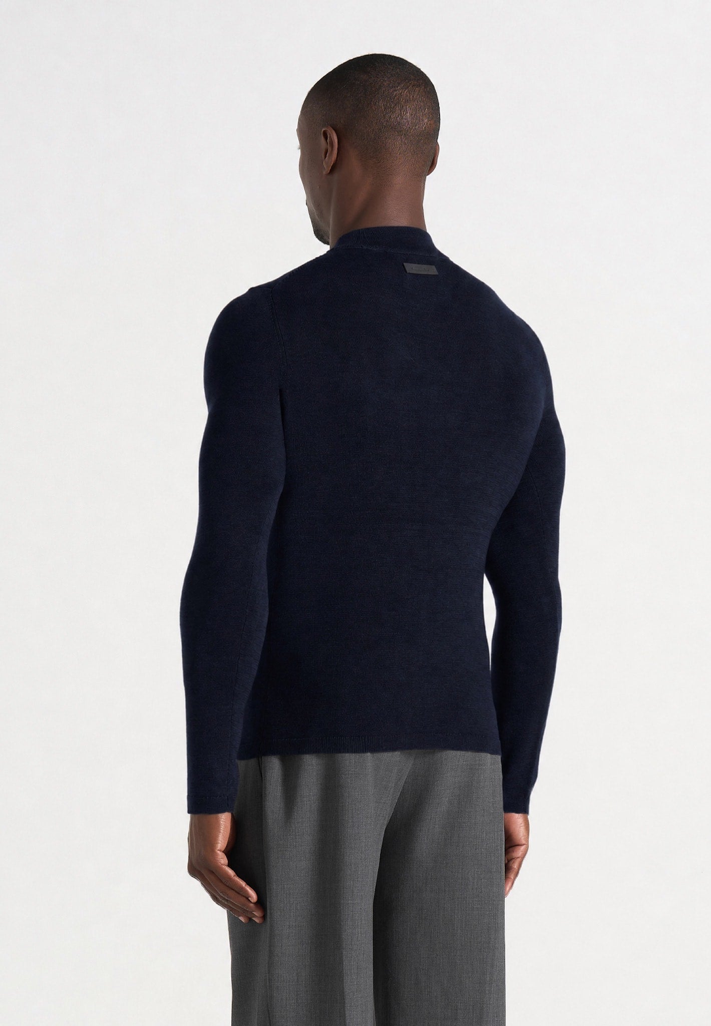 KW003 - Fitted Mock Neck Wool-Blend Sweater - Navy