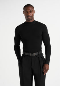 KW003 - Fitted Mock Neck Wool-Blend Sweater - Black