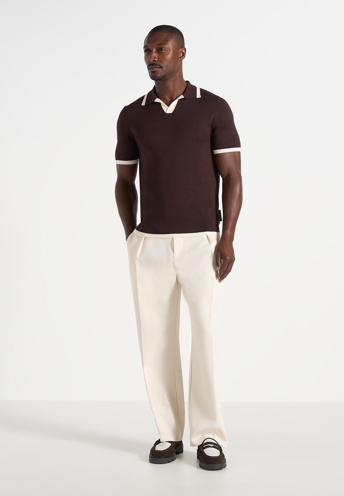 Lambert - Contrast Detail Knit Polo Shirt - Brown