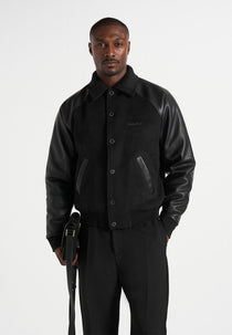 Olivier - Wool & Leather Raglan Varsity Jacket - Black