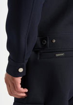 Twill Trucker Jacket with Velvet Collar - Navy