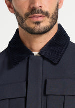 Twill Trucker Jacket with Velvet Collar - Navy