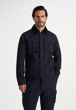 Twill Trucker Jacket with Velvet Collar - Navy