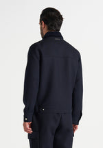 Twill Trucker Jacket with Velvet Collar - Navy
