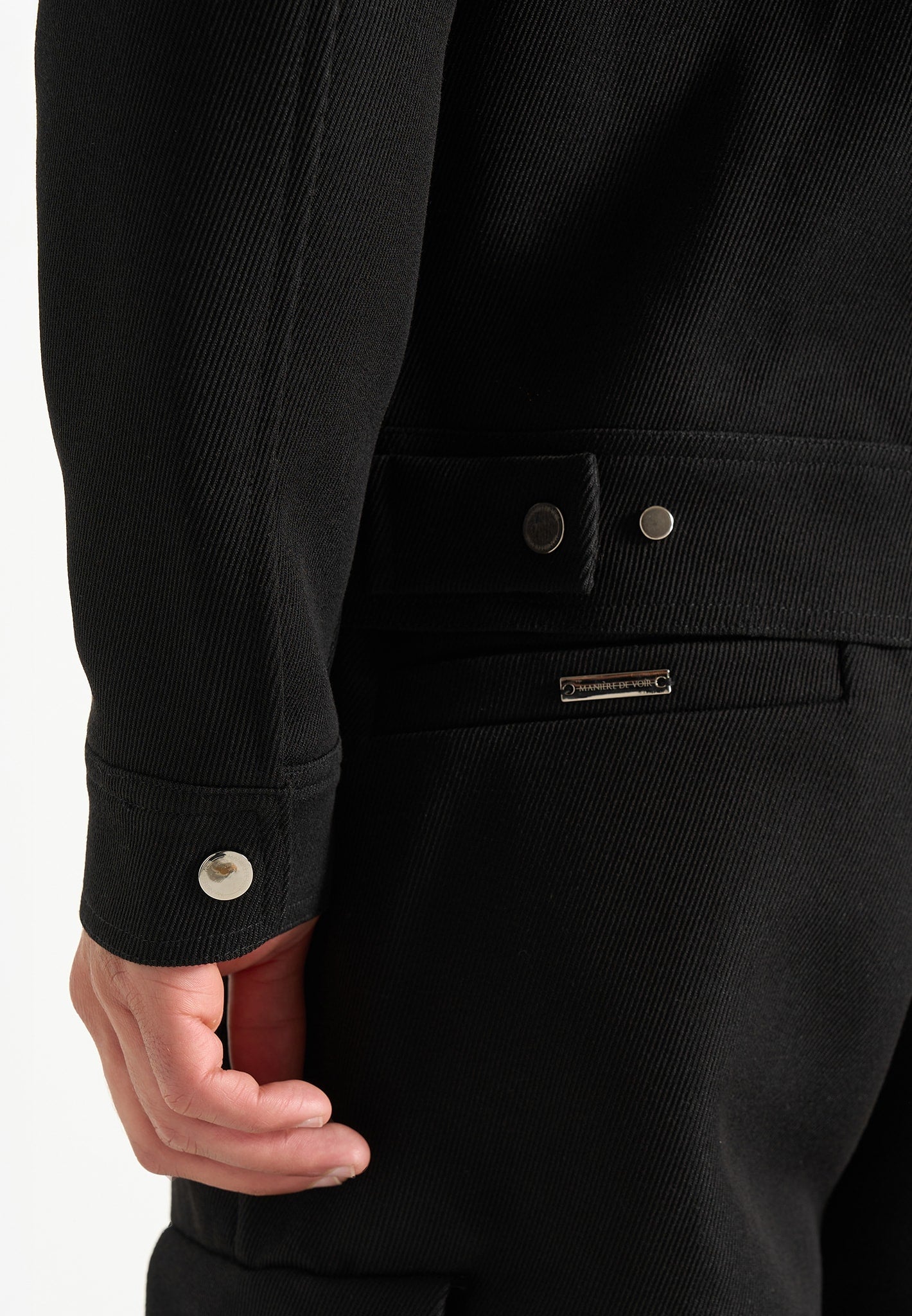 Twill Trucker Jacket with Velvet Collar - Black