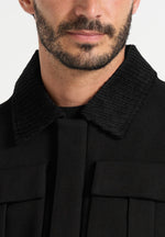 Twill Trucker Jacket with Velvet Collar - Black